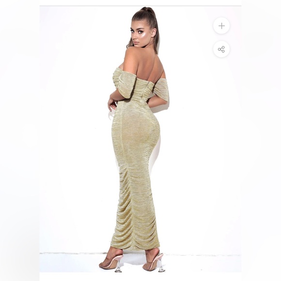Miss Circle Gene Gold ruched off the shoulder chiffon maxi dress - Picture 4 of 6